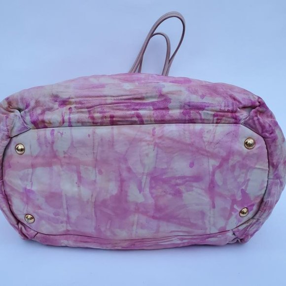 Prada nappa leather hobo bag beige peach ivory Pink double handle Tote tie dyed - Picture 15 of 16